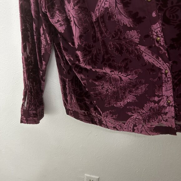 Soft Surroundings 1X Floreat Blouse Shirt Purple Floral Velvet Burnout Button Up - Picture 4 of 10